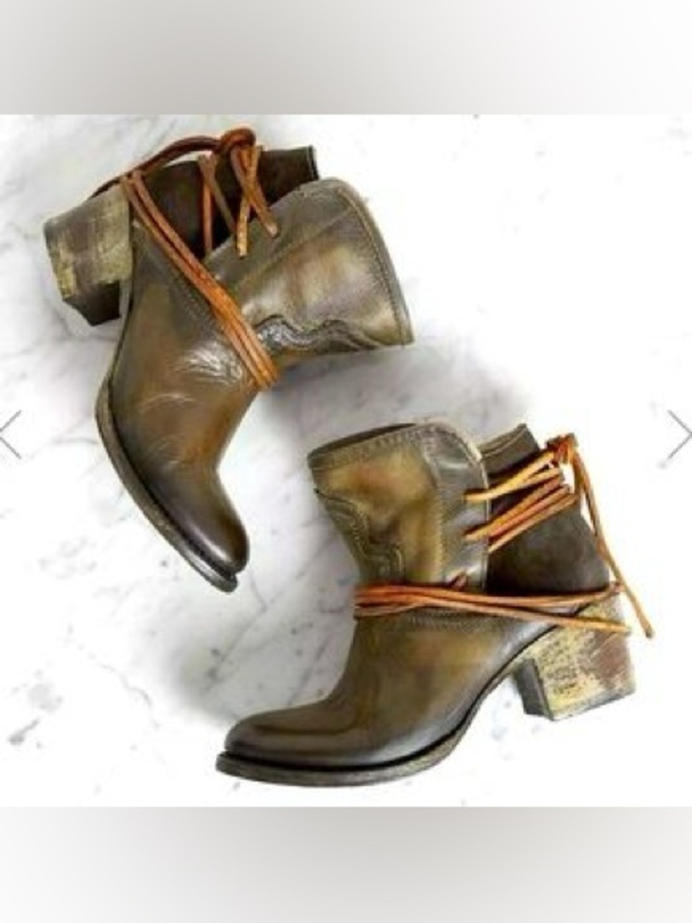 Freebird by Steven Casey Boot Brown Waxed Olive Leather Distressed Bootie Size 9